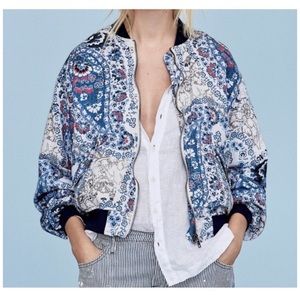 Free People Paisley Sky Bomber Jacket - Size Small